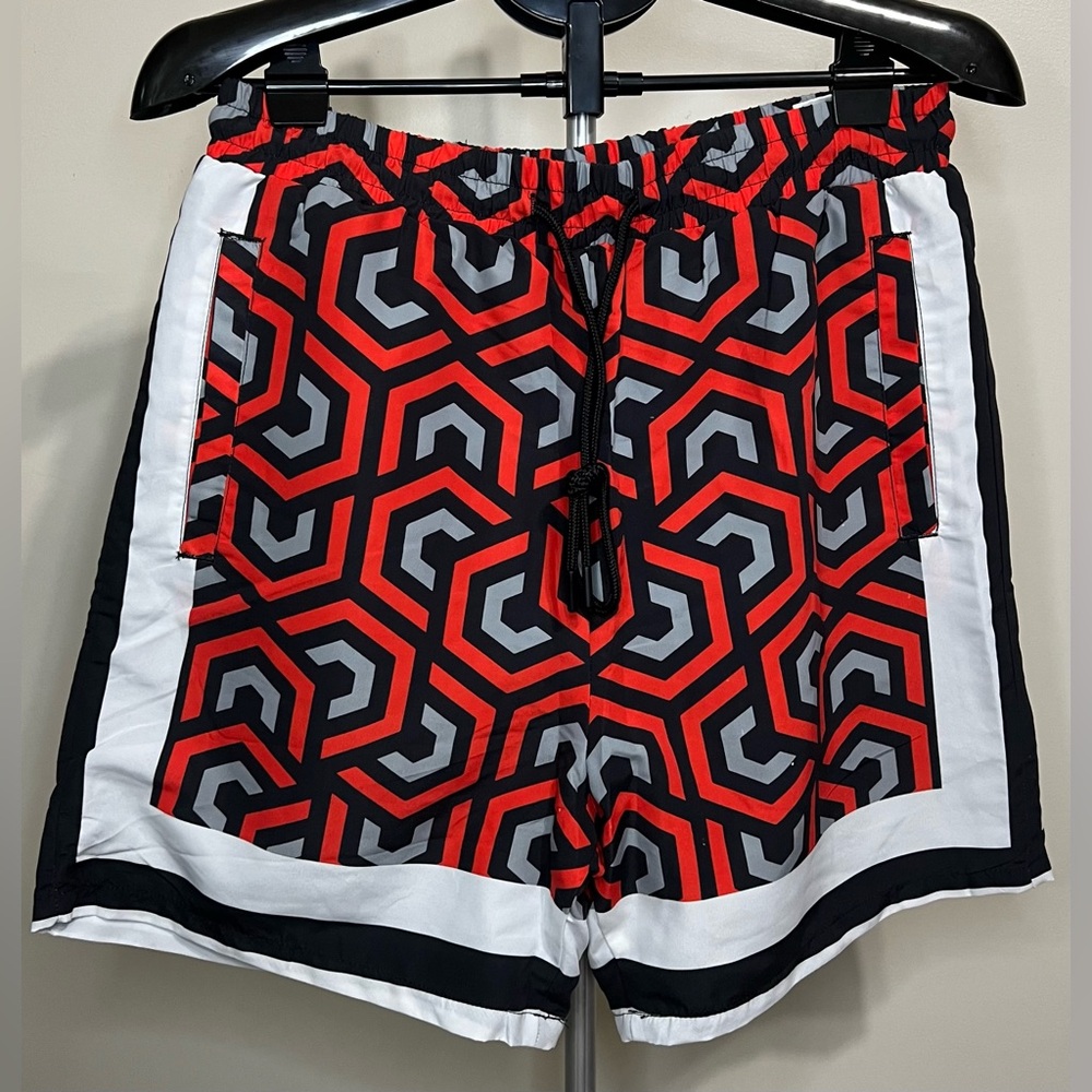 Fashion Nova Red and Black Geometric Men’s Shorts